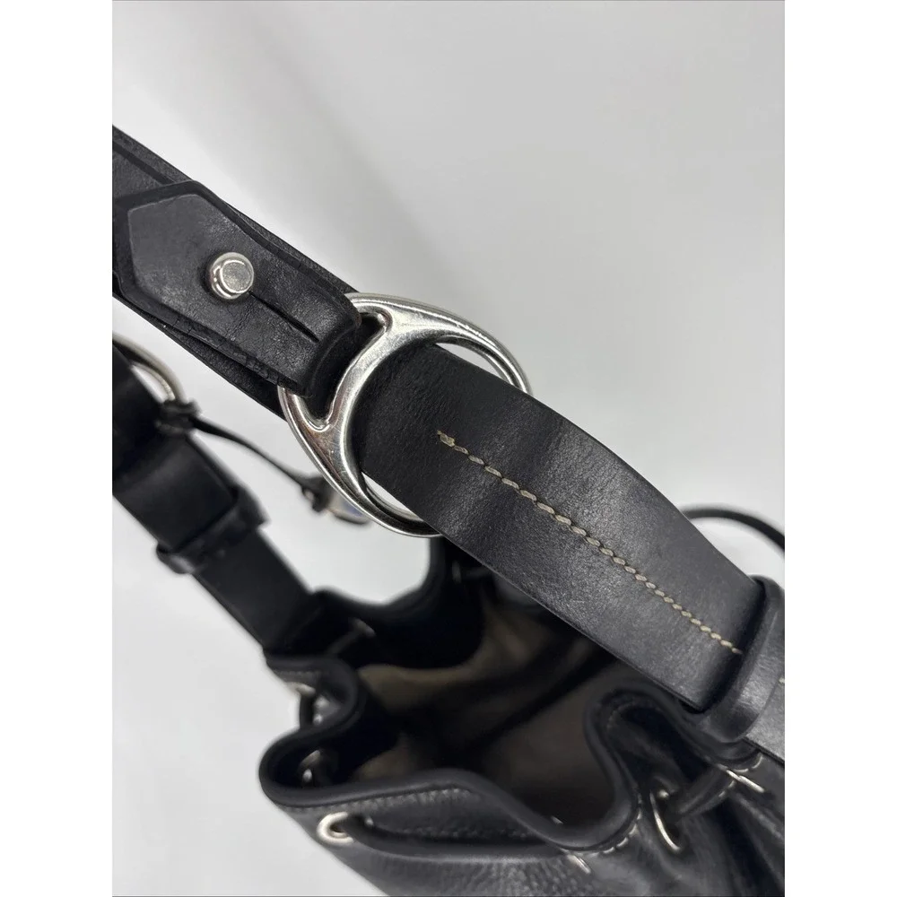 Dooney Bourke Vintage Black Pebble Leather Drawstring Bucket Shoulder Bag Purse